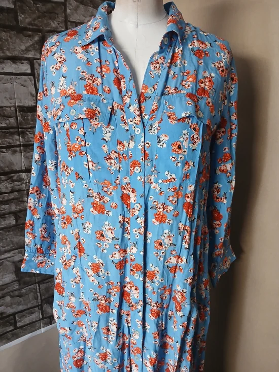 Lucky Brand Blue Maxi Dress with Red Floral Print - Picture 3 of 10